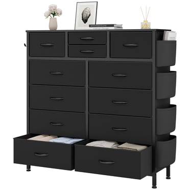 LainTene Commode à 12 Tiroirs pour Chambre à Coucher, Armoire-Penderie en Tissu avec Plateau en Bois et Structure en Métal, Idéale pour les Vêtements, la Chambre, le Salon Ou le Corridor, en Polyuréthane Noir.