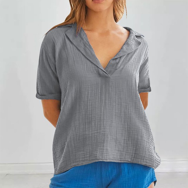 Styesk Hauts pour Femmes Nouveau T-shirt à Manches Courtes en Coton et Lin Couleur Unie Col Régulier
