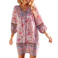 thumbnail image 1 of Womens Boho Floral Dresses V Neck Long Sleeve Ruffle Hem A-Line Mini Dress Beachwear, 1 of 6