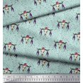 thumbnail image 2 of Soimoi Green polyester Crepe Fabric Feather & Elk Mount Face Print Sewing Fabric Yard 42 Inch Wide, 2 of 5