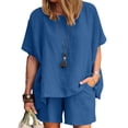 thumbnail image 4 of Yuyuzo Women 2 Piece Outfit Linen Set Short Sleeve Crewneck Pullover Oversize Top High Waist Short with Pockets, 4 of 7