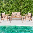 thumbnail image 3 of Gymax 4PCS Outdoor Furniture Set Patio Conversation Set  w/ Wood Frame Cushion, 3 of 10