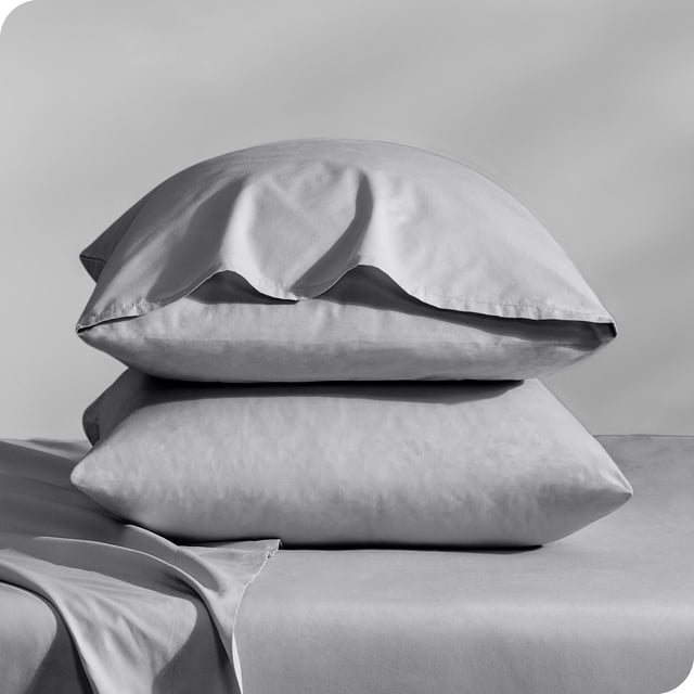 Bare Home Percale Weave Pillowcase Set - 300 Thread Count - 100% Organic Cotton - Standard, Light Gray