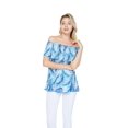 thumbnail image 1 of Women's Hawaiian Off-Shoulder Ruffle Muumuu Top in Simply Blue Leaf S, 1 of 5