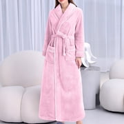 LSLJS Womens Long Fleece Robe, Warm Soft Long Flannel Bathrobes for Winter Thicker Long House Coat with Waistband + Belts