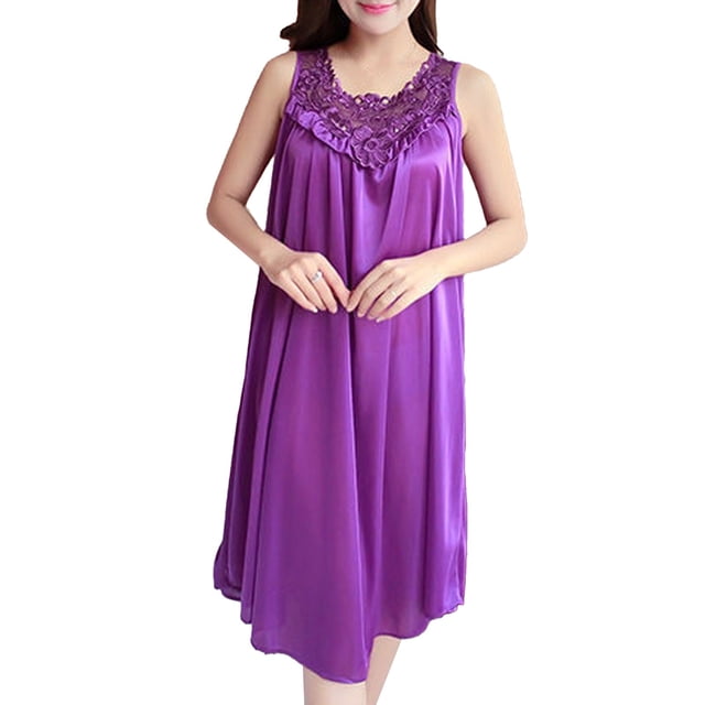 Kcodviy Robe Décontractée Unie pour Femme, Robe de Nuit, Sans Manches, Col Rond, Dentelle, Robes de Nuit d'Été, Robe à Empiècements, Chandail, Nuisette Ample, Robes pour Femme, Robe