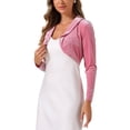 thumbnail image 4 of INSPIRE CHIC Women's Open Front Long Sleeve Lapel Collar Open Front Cropped Velvet Shrug Pink S, 4 of 4