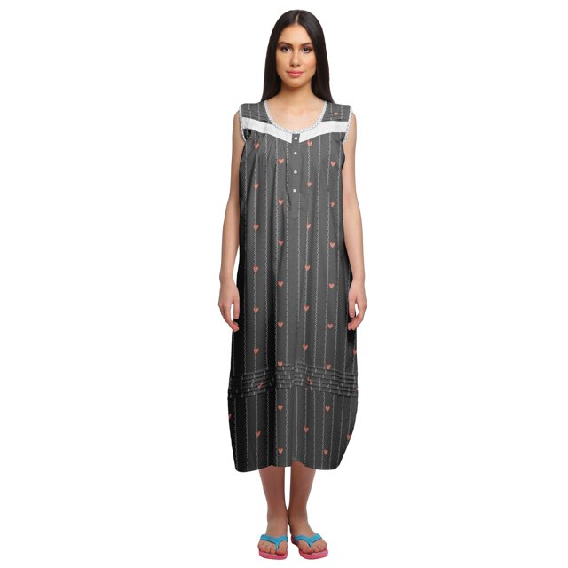 Moomaya Robe de Nuit d'Allaitement à Col Rond Imprimée pour Femmes en Coton