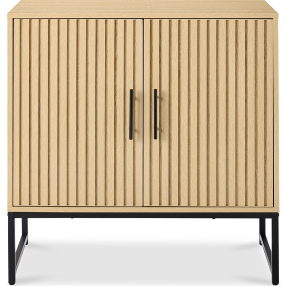 Best Choice Products 2-Door Slatted Storage Cabinet, Accent Furniture w/ Non-Scratch Foot Pads - Natural