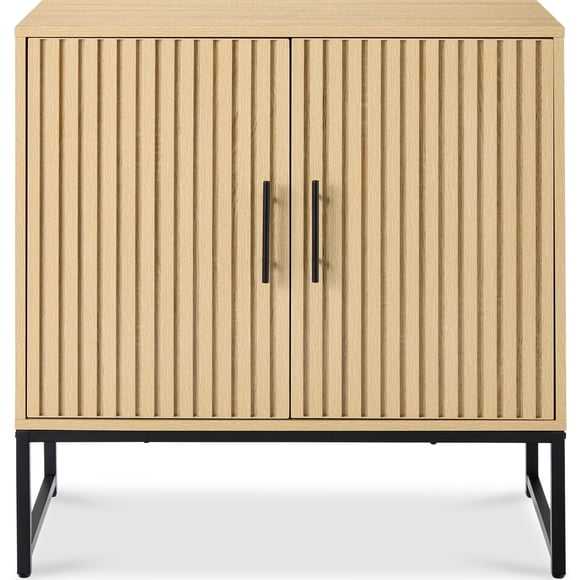Best Choice Products 2-Door Slatted Storage Cabinet, Accent Furniture w/ Non-Scratch Foot Pads - Natural