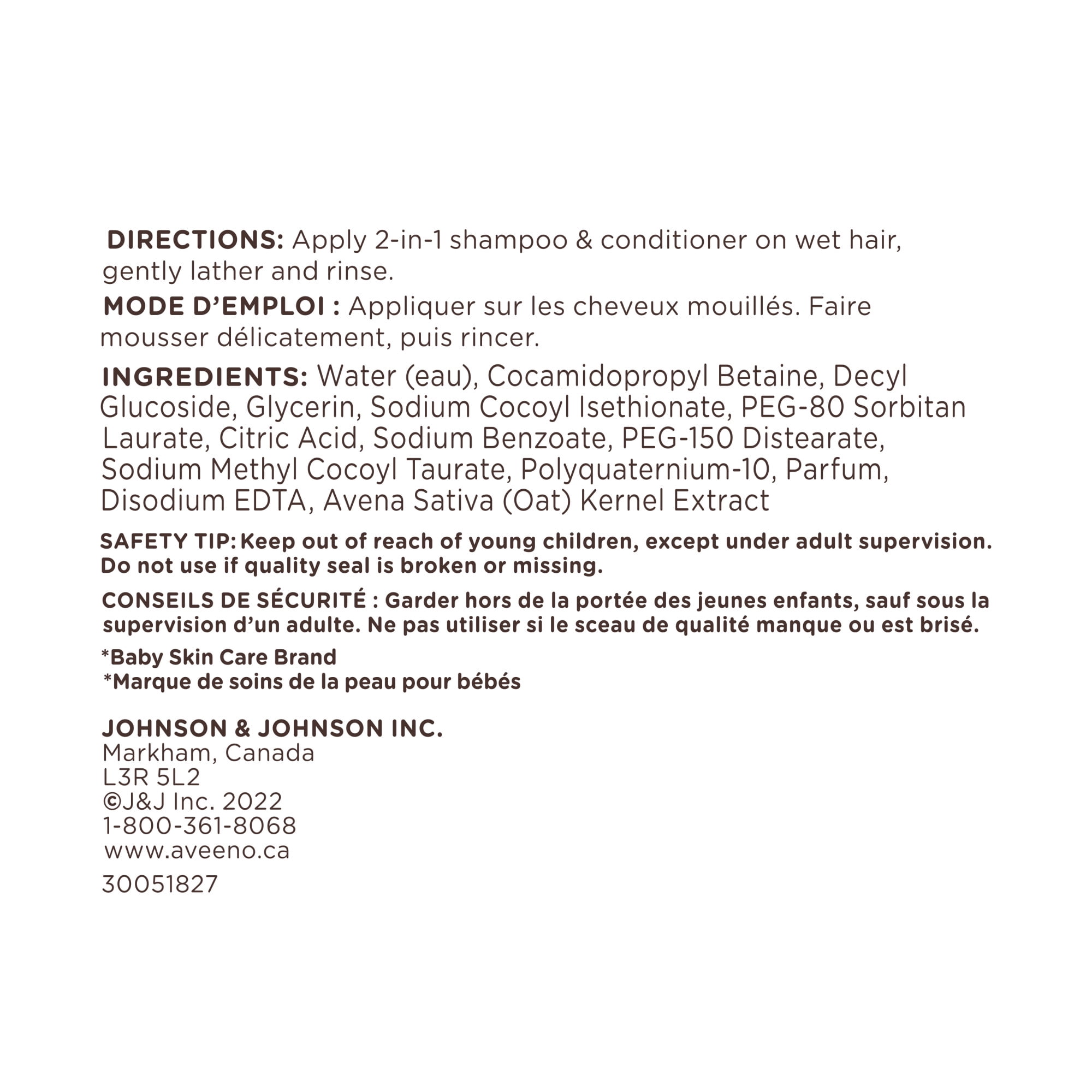 Shampooing et revitalisant hydratant 2 en 1 Aveeno Kids avec extrait d’avoine, shampooing sans sulfates, revitalisant de soins capillaires, n’irrite pas les yeux, peau, cuir chevelu sensibles, 354 ml