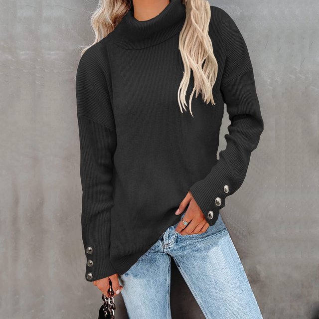 U.Vomade Ladies Sweater Knit Pullover Loose Blouse High Neck Plus Size Sweater