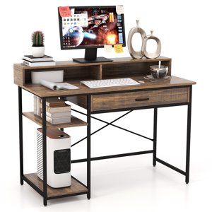 Patiojoy Bureau d'ordinateur avec plateau de moniteur 48" Bureau d'écriture avec étagères de rangement de tiroirs CPU support