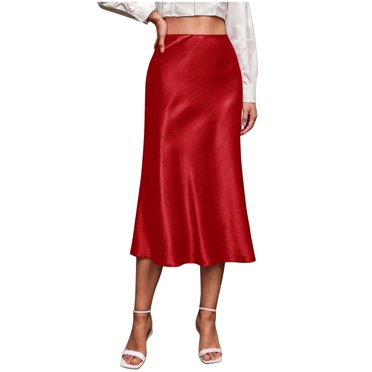 Npasoilc Satin Skirts for Women Side Zipper High Waisted Skirts Soft Breathable Hip-Wrapped Midi Skirts Casual Straight Party SKirts