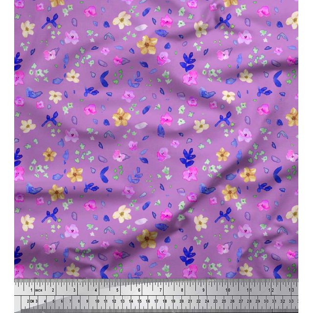 Soimoi Polyester Crepe Fabric Flower Watercolor Print Fabric by The Yard 42 Inch Wide