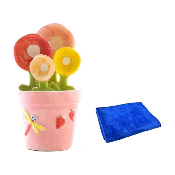 Tyidzon Baking Tool-Handmades Flowers Ceramic Measuring Spoons With Boxed Gift Set