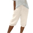 thumbnail image 1 of Dealovy Cotton Linen Shorts for Women High Waisted Drawstring Lightweight Knee Length Shorts with Pockets, 1 of 7