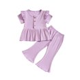 thumbnail image 2 of Plebaso Baby Girls Solid Color Ruffled Sleeve Round Neck Tops Elastic Waist Trousers Two-Piece Set Kids Casual Clothes, 2 of 7