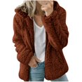 thumbnail image 1 of Womens Fuzzy Fleece Jackets 2023 Clearance Solid Zipper Sharpa Coat Fall Winter Warm Thick Hooded Jacket with Pockets, 1 of 6