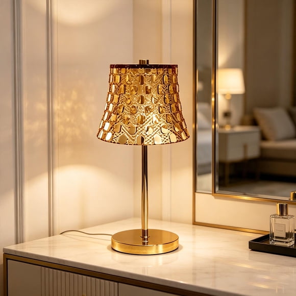 Birdeem Rechargeable Vintage Metal Table Lamp with Crystal Shade, Touch Bedside Lamp for Bedroom, Cordless Nightstand Night Light for Living Room, Office, and Home Decor