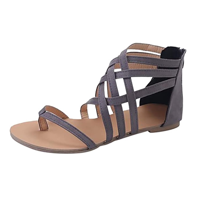Ladies Flat Sandals Zipper Open Toe Slippers Roman Shoes Summer Beach Sandals
