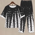 thumbnail image 2 of Mikilon Ensemble Élégant pour Femmes 2 Pcs Imprimé Manches 5/10 Col Rond + Pantalon Décontracté Ensemble Chic et Confortable Manches Courtes Col Rond Noir-C m, 2 of 6
