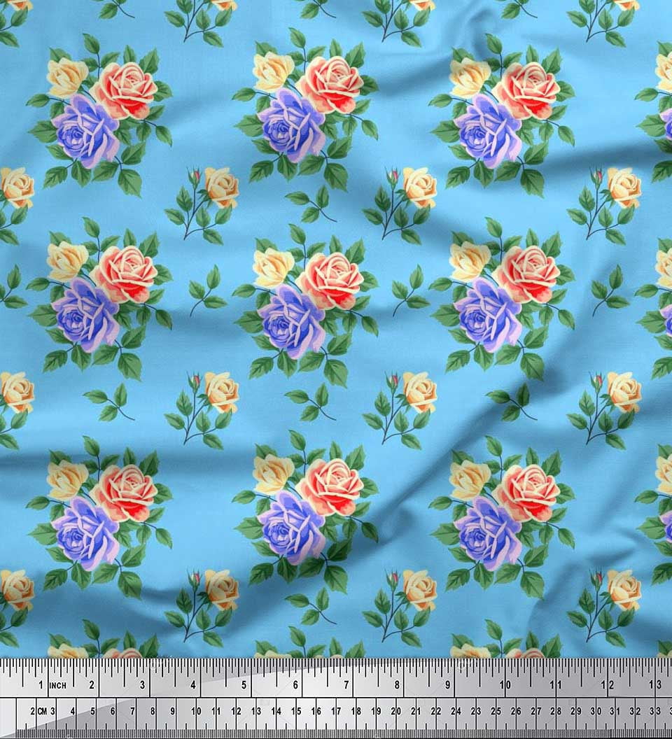 Soimoi Tissu en Coton Cambric Feuilles, & Imprimés Floraux Roses au Mètre 56 Pouces de Large