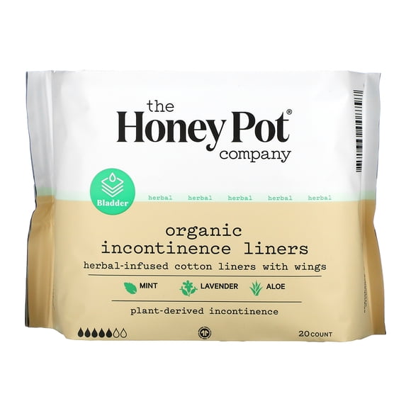 The Honey Pot Company,  Herbal-Infused Cotton Liners With Wings, Organic Incontinence Liners, 20 Count