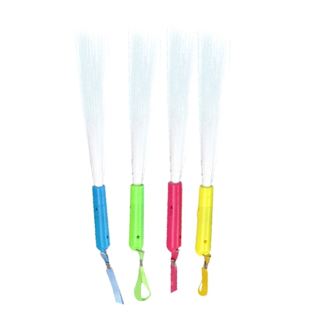 Glow Sticks LED Fiber for Party Decoration and Nighttime Fun featuring four acrylic-handled fiber sticks in vibrant colours: blue, green, pink, and yellow. Perfect for Mardi Gras, Christmas parties, weddings, concerts, and other nighttime events, these glow sticks offer three lighting modes: fast flashing, slow flashing, and always on, creating a customizable and fun atmosphere.