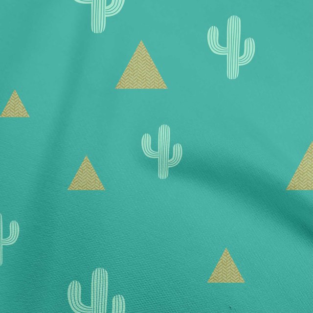 oneOone Rayon Sea Green Fabric Plant Cactus With Geometric Sewing Craft Projects Fabric Prints By Yard 56 Inch Wide