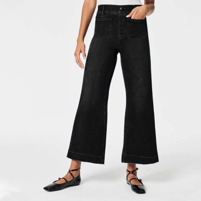 Wensltd Jeans pour Femmes Taille Mi-Haute Extensibles à Enfiler Jeans à Jambe Grand Pantalons Évasés