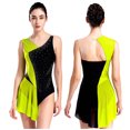 thumbnail image 1 of TiaoBug Womens Sparkly Rhinestones Dress Gymnastics Leotards Sleeveless Sheer Mesh Patchwork Skirted Leotard Fluorescent Yellow XXL, 1 of 7