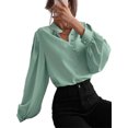 thumbnail image 1 of LUXUR Ladies Long Sleeve Tops Loose Work Shirts Green S, 1 of 3