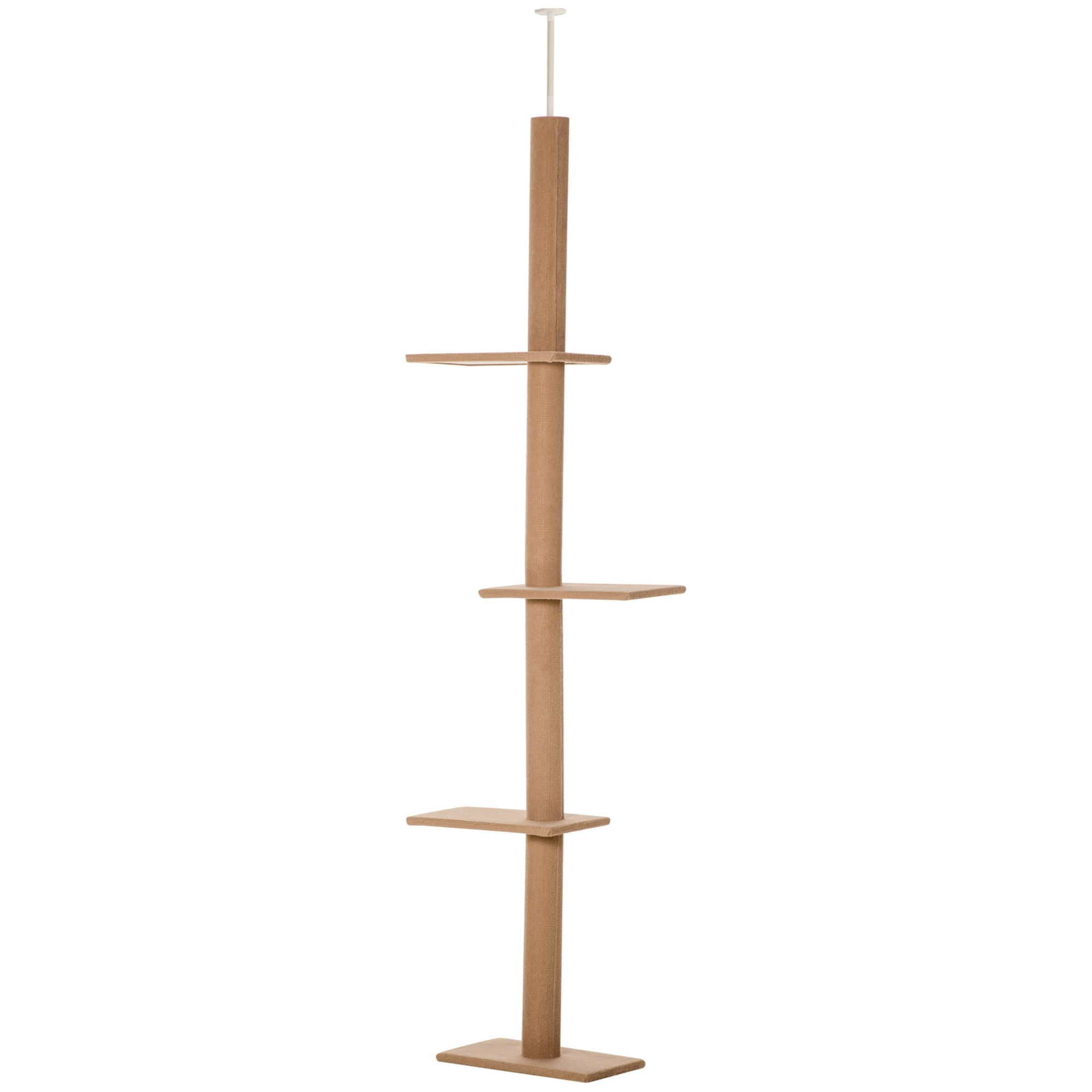 102" Floor to Ceiling Cat Tree with Perches - Light Brown Activity Tower for Kittens | Living Room & Bedroom Furniture