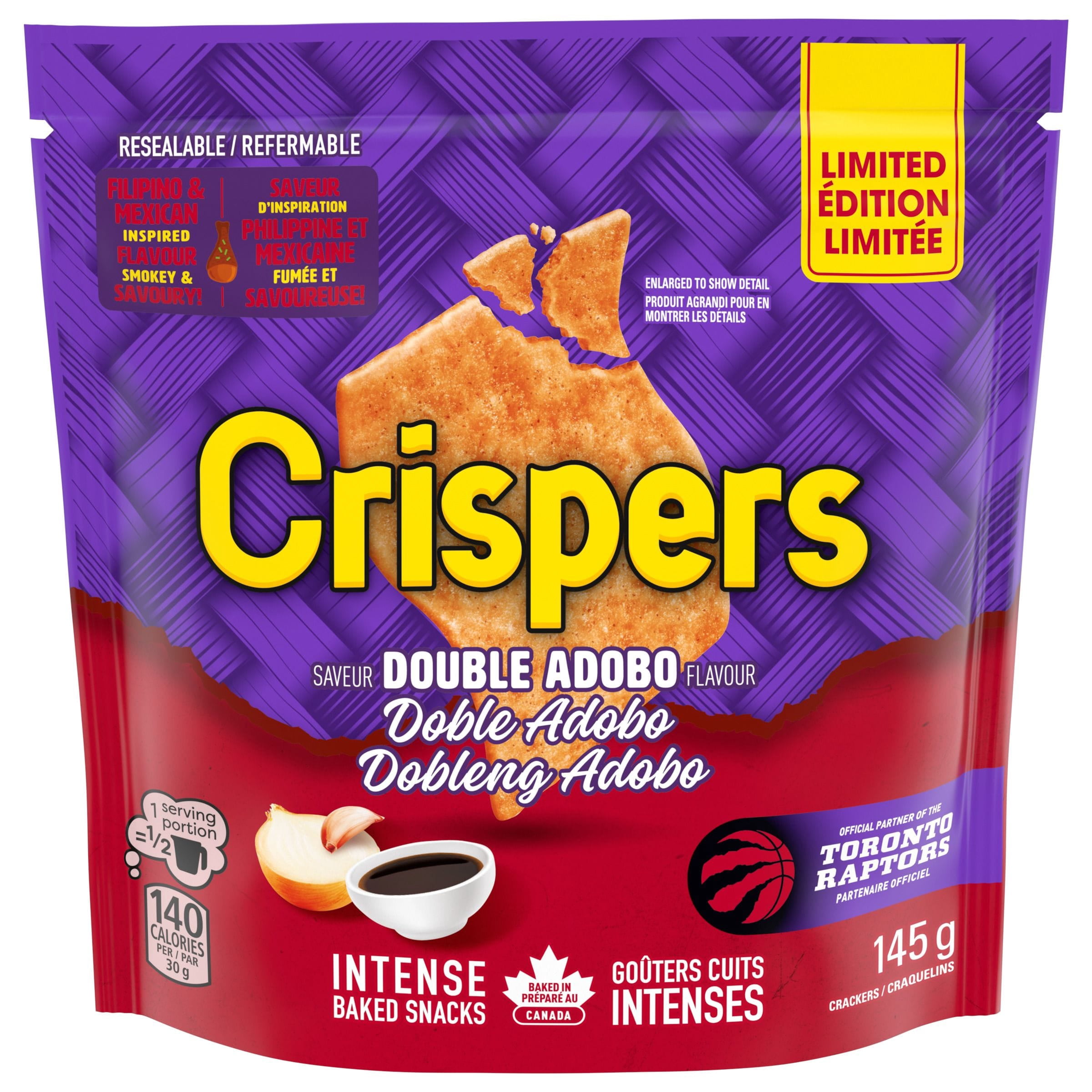 CRISPERS, Double Adobo Flavoured Crackers, Salty Snacks, Baked in Canada