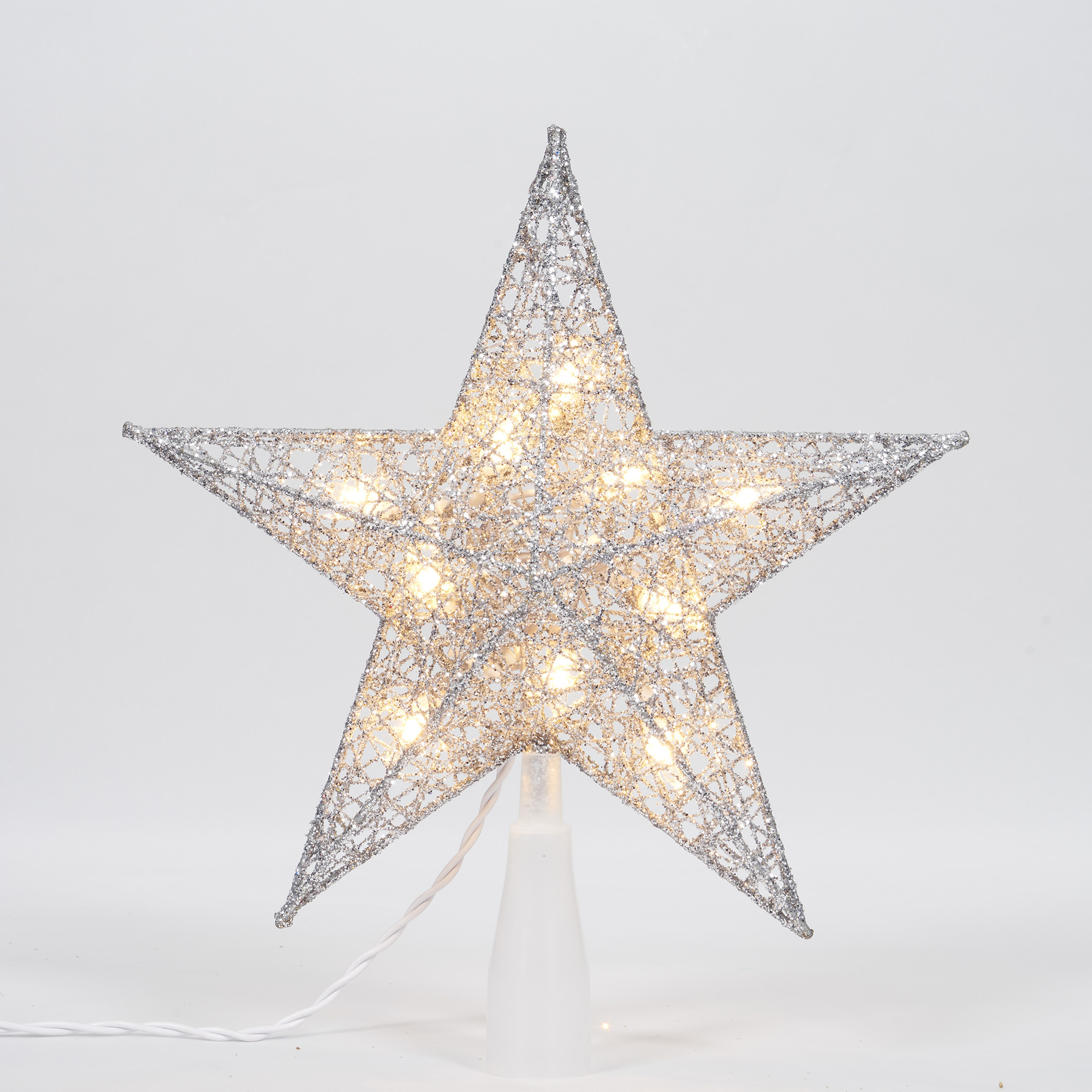 Holiday Time Silver Star Tree Topper with Clear Incandescent Lights, 9 ...