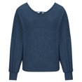 thumbnail image 4 of Pompotops Women's Solid Loose Lace Up Back Shoulder Drop T-shirt Clearance, 4 of 7