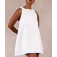 thumbnail image 3 of Robe Courte en Coton et Lin pour Femme Été Unie à Volants Sans Manches Évasée Robe Débardeur Décontractée Col Rond Ample Fête Plage Robes Robe d'Été, 3 of 7