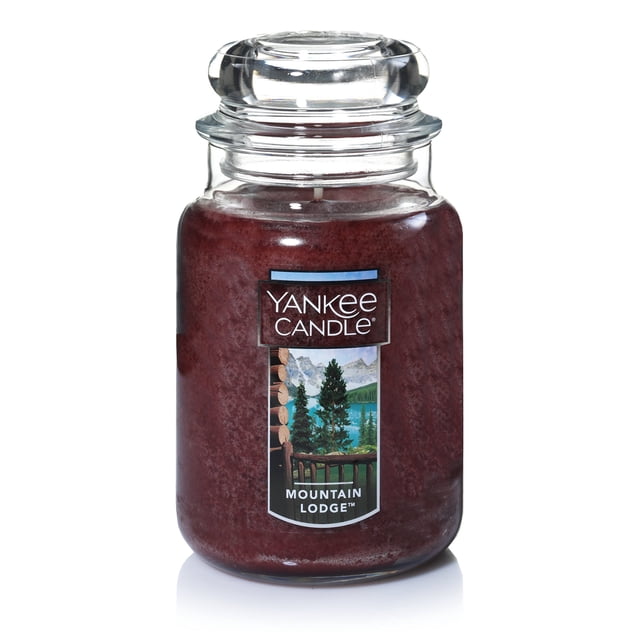 Yankee Candle Mountain Lodge Scented, Classic 22oz Large Jar Single Wick Aromatherapy Candle, Over 110 Hours of Burn Time, Apothecary Jar Fall Candle, Autumn Candle Scented for Home