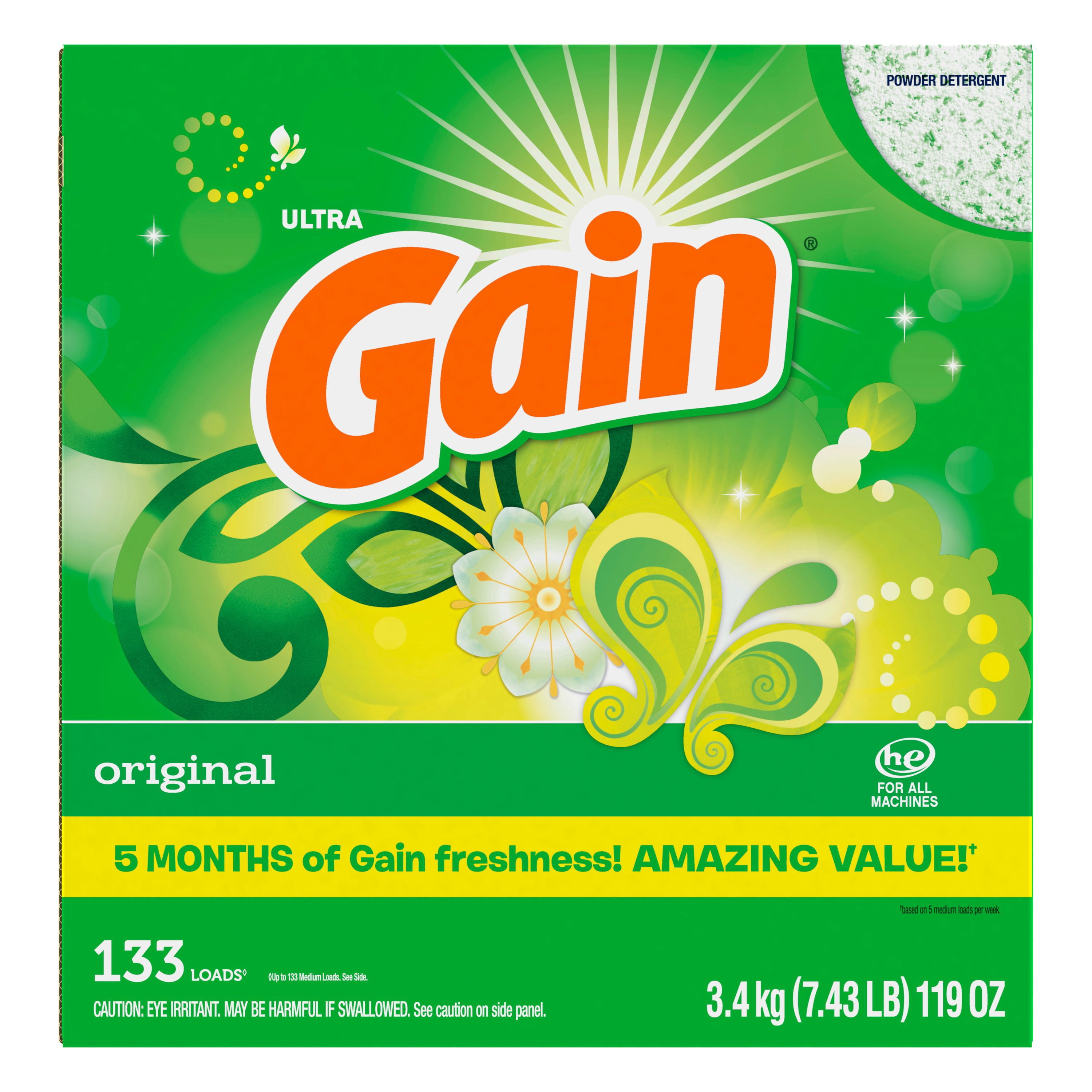 Gain Powder Laundry Detergent, Original Scent, 3.4 KG, 133 Wash Loads