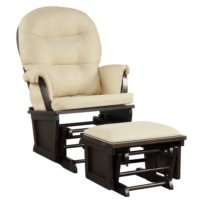 Costway Baby Nursery Relax Rocker Rocking Chair Glider & Ottoman Set w/Cushion Beige