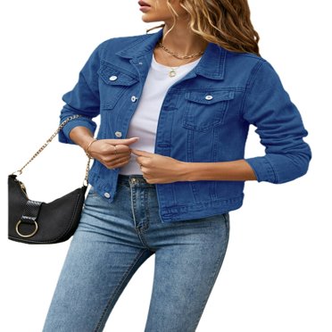 Veste en Jean Ample pour Femmes Manches Longues Boutonnée Veste Décontractée avec Poches