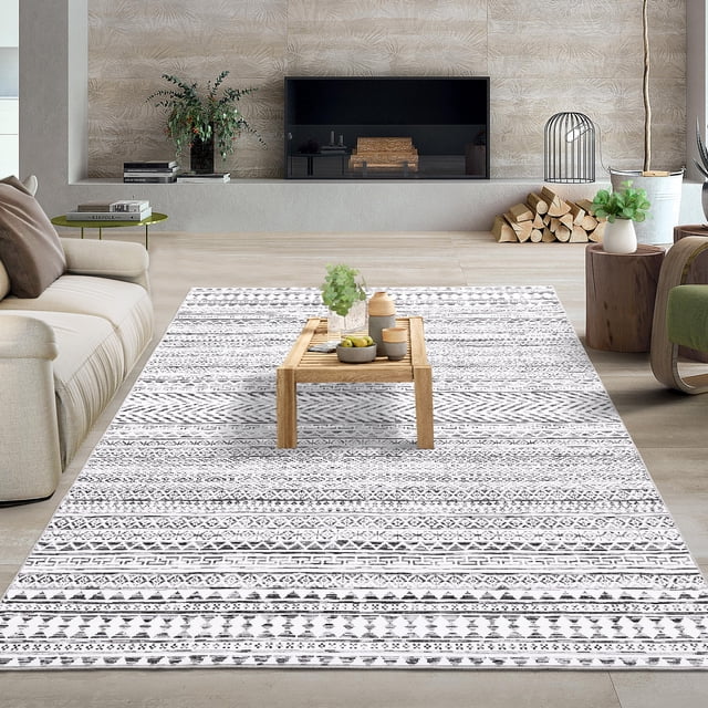HOMERRY Large Boho Geometric Non-Shedding Area Rug 9' x 12' for Living Room Washable Indoor Carpet, Gray