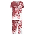 thumbnail image 5 of Pyjama en Coton pour Femmes Ensemble en Liquidation Ensemble de Pyjama à Manches Courtes pour Femmes 2 Pcs Ensemble de Nuit d'Été Imprimé Floral Boutons Col Ras du Cou Pantacourt Ensembles de Pjs Grande Taille Pyjamas pour Femmes Ensemble Nouveau Rouge-A 3TG, 5 of 5