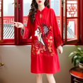 thumbnail image 4 of Esquirla Robe Qipao Chinoise Longueur Genou Robe Coupe Ample Col Mandarin Décontractée Femme TG Rouge, 4 of 8