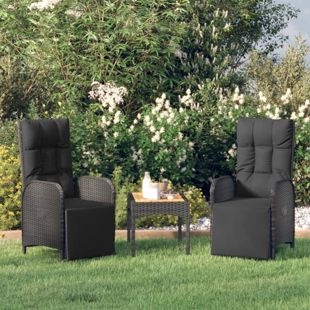 vidaXL Chaises Longues de Jardin 2 Pcs avec Table en Rotin Poly Noir