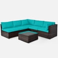 thumbnail image 2 of Costway 6PCS Patio Rattan Furniture Set Cushioned Sofa Coffee Table Turquoise, 2 of 9