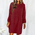 thumbnail image 1 of XZNGL Robe à Manches Longues Femme Automne et Hiver Femme Décontractée Unie à Manches Longues Ample Col Rond Chandail Duveteux Robe Chandail Robe à Manches Longues pour Femmes Longue Robe Chandail pour Femmes, 1 of 5