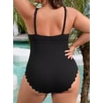 thumbnail image 5 of Charmo Plus Size Ribbed Swimsuit for Womens One Piece Scalloped Swimwear Tummy Control Bathing Suits, 5 of 5