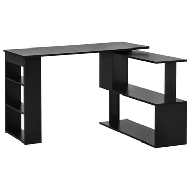 360° Rotating Corner Desk L-Shaped Table Workstation Storage Shelf Black